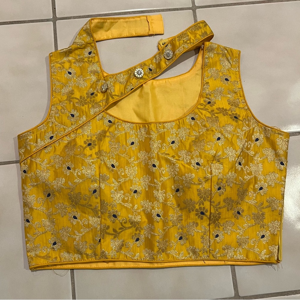 Brand new stylish yellow silk detail blouse crop top
